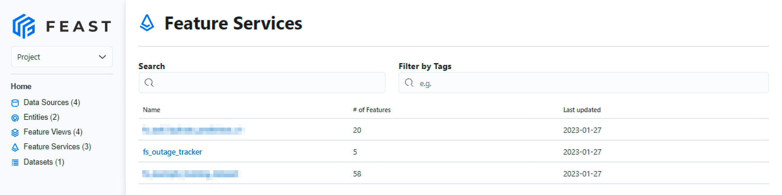 The Feature Service as seen from the FEAST Web UI